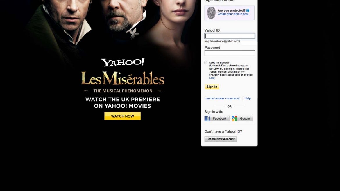 Les Misérables uk premiere on Yahoo – login ad