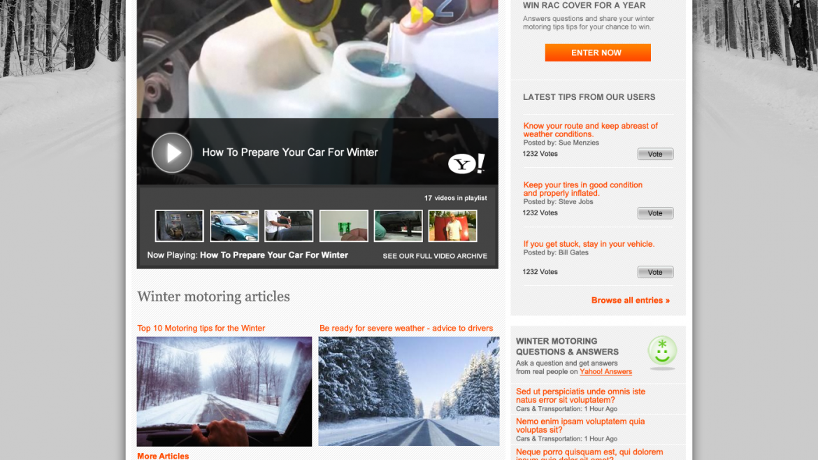RAC Winter motoring – website design